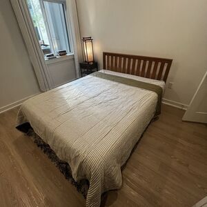 West Elm European Flax Linen Striped Sage Green Full/Queen Quilt
